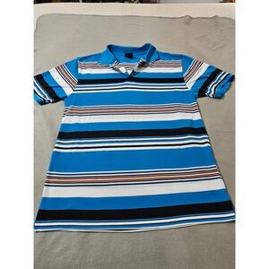 Mens Affliction brands polo blue stripe shirt size XL